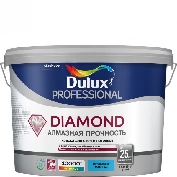 Краска DULUX TRADE Diamond Matt 9л износостойкая белая BW
