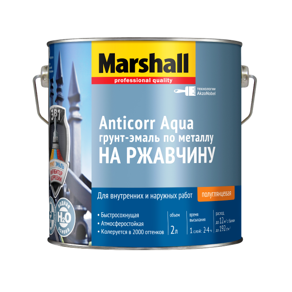 Грунт-эмаль 3в1 MARSHALL Anticorr Aqua 2.0л база для насыщ.тонов BC