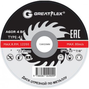 Диск отрезной по металлу GREATFLEX T41-125х1,6х22,2мм Master