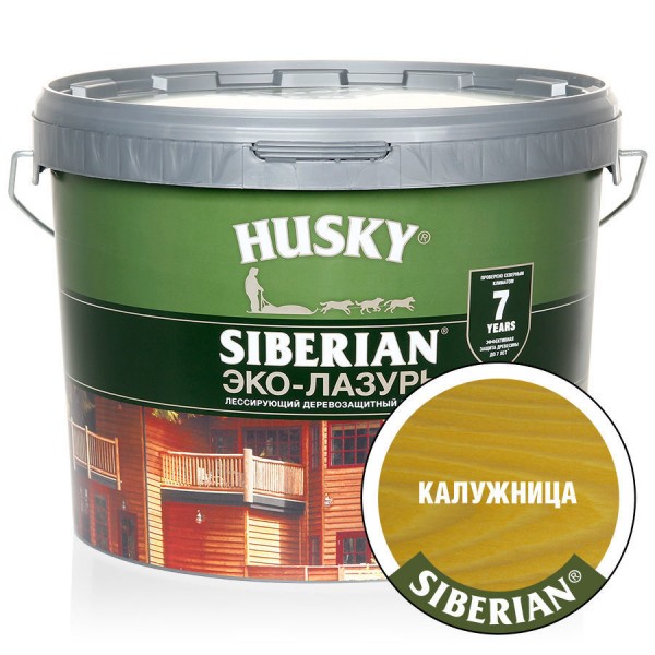 HUSKY SIBERIAN «Эко-Лазурь для дерева» полуматовая калужница (сосна) (9л)