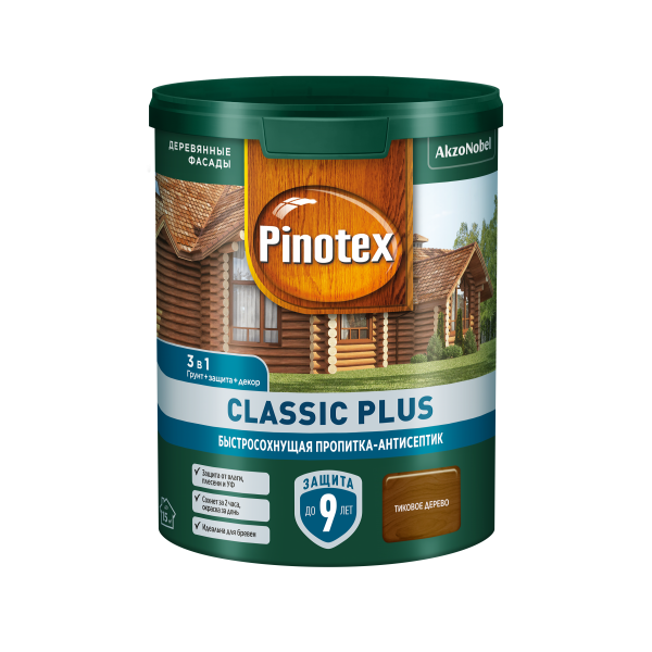 Пропитка-антисептик OMNITEX Classic Plus 3 в 1, Тиковое дерево 0,9л