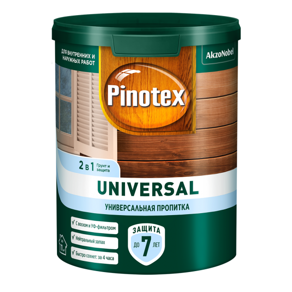 Пропитка для дерева PINOTEX Universal 2 в 1 индонезийский тик 0,9л