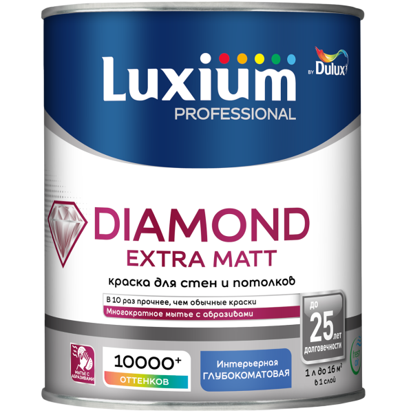 Краска LUXIUM Prof Diamond Extra Matt глуб.мат BC 0,9л